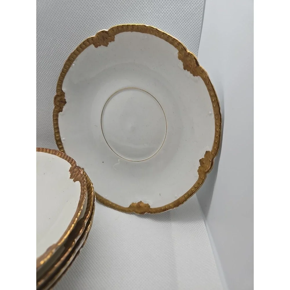 Limoges France T&V White with Gold Trim 5 Saucer Tea Cup‎ Plates Desert